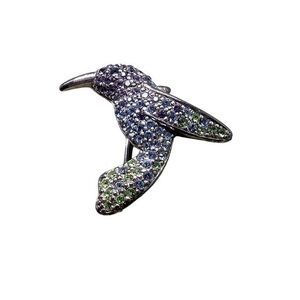 Monet silver tone crystal hummingbird brooch